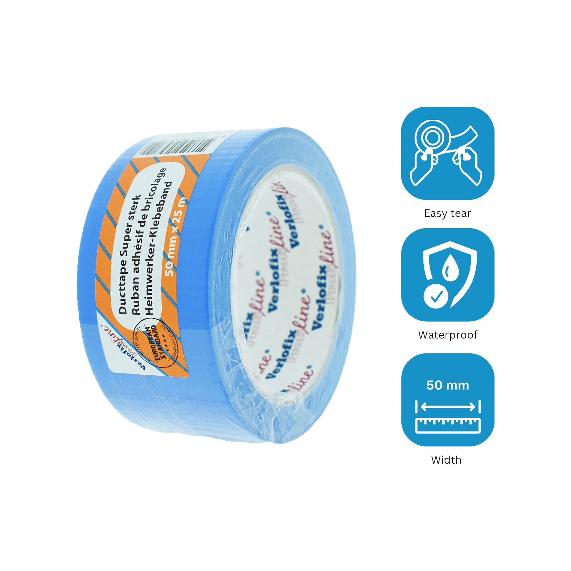 Verlofix Duct tape Blauw Handscheurbaar en waterproof