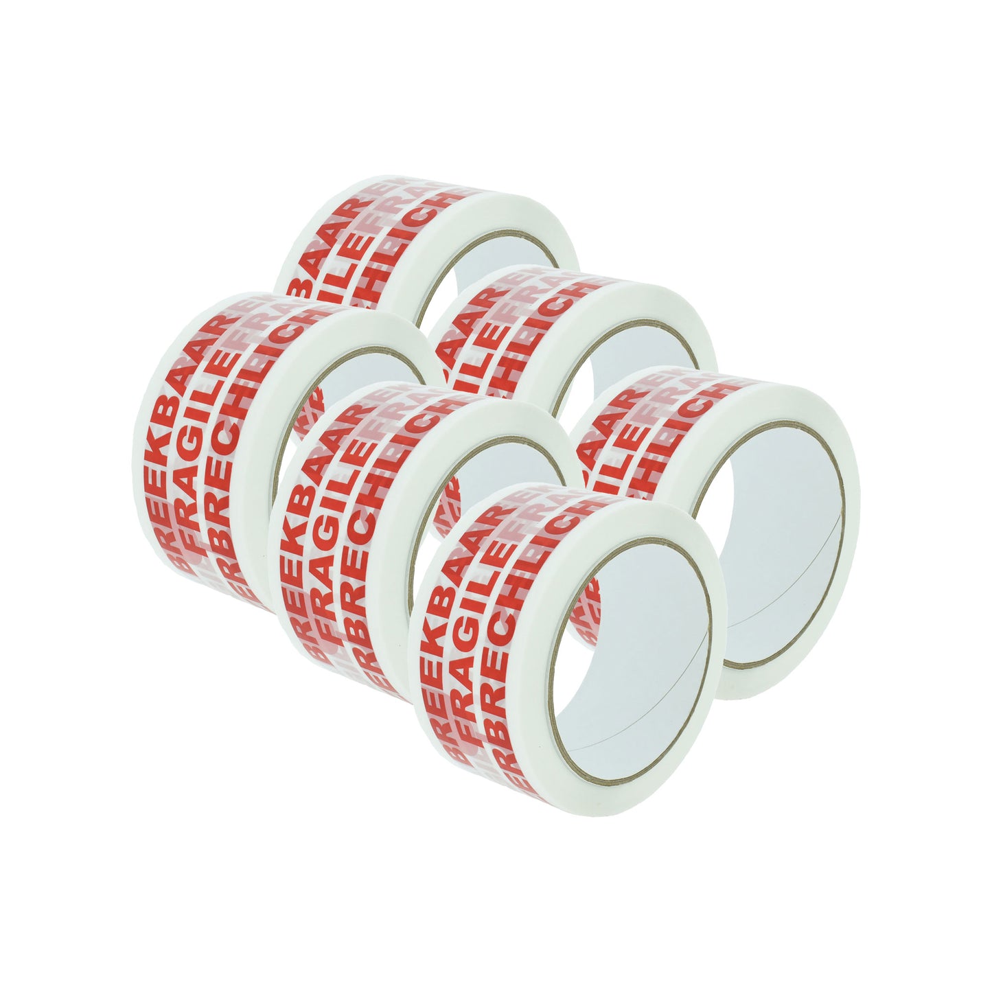 Verpakkingstape Breekbaar-Fragile wit/rood 6 stuks