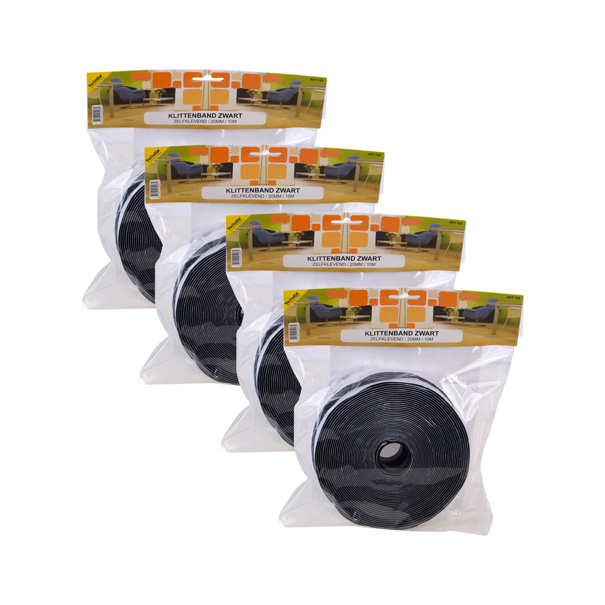 Verlofix Klittenband zwart 20mm x 10 meter 4 stuks